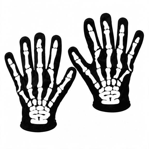 TELOLY White Printed Black Skeleton Gloves for Kids Halloween Accessories | Skull Hands Gloves for Kids - Bone Reaper Ghost Costume Apparel Breathable Anti-Slip Half Finger Gloves