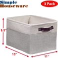 3 Pack Grey Fabric Storage Bin with Leather Like Handles