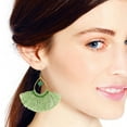 thumbnail image 3 of Chic Fan Shaped Green Tassels with Malachite Bead Accent Brass Dangle Earrings, 3 of 4