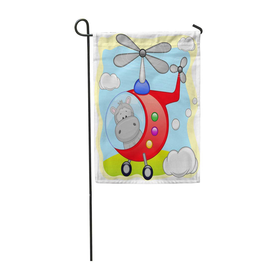 KDAGR Hippo is Flying in Helicopter Cartoon Cute Air Garden Flag Decorative  Flag House Banner 28x40 inch 