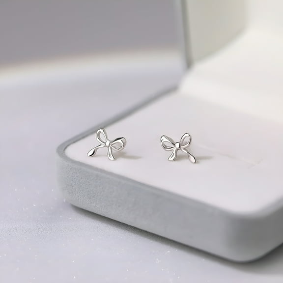 DESIGNICE 925 Sterling Silver Bow Earrings Women's Satin Earrings Bow Small Earrings