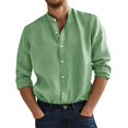 thumbnail image 2 of Men’s Long Sleeve Cotton Linen Shirt Stand Up Collar Breathable Casual Top, 2 of 3