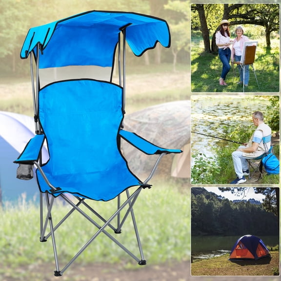 Fogcroll Folding Sun Protection Lawn Chair with Canopy and Cup Holder for Outdoor Camp Park Patio Beach Picnic Beach Chair with Canopy Shade
