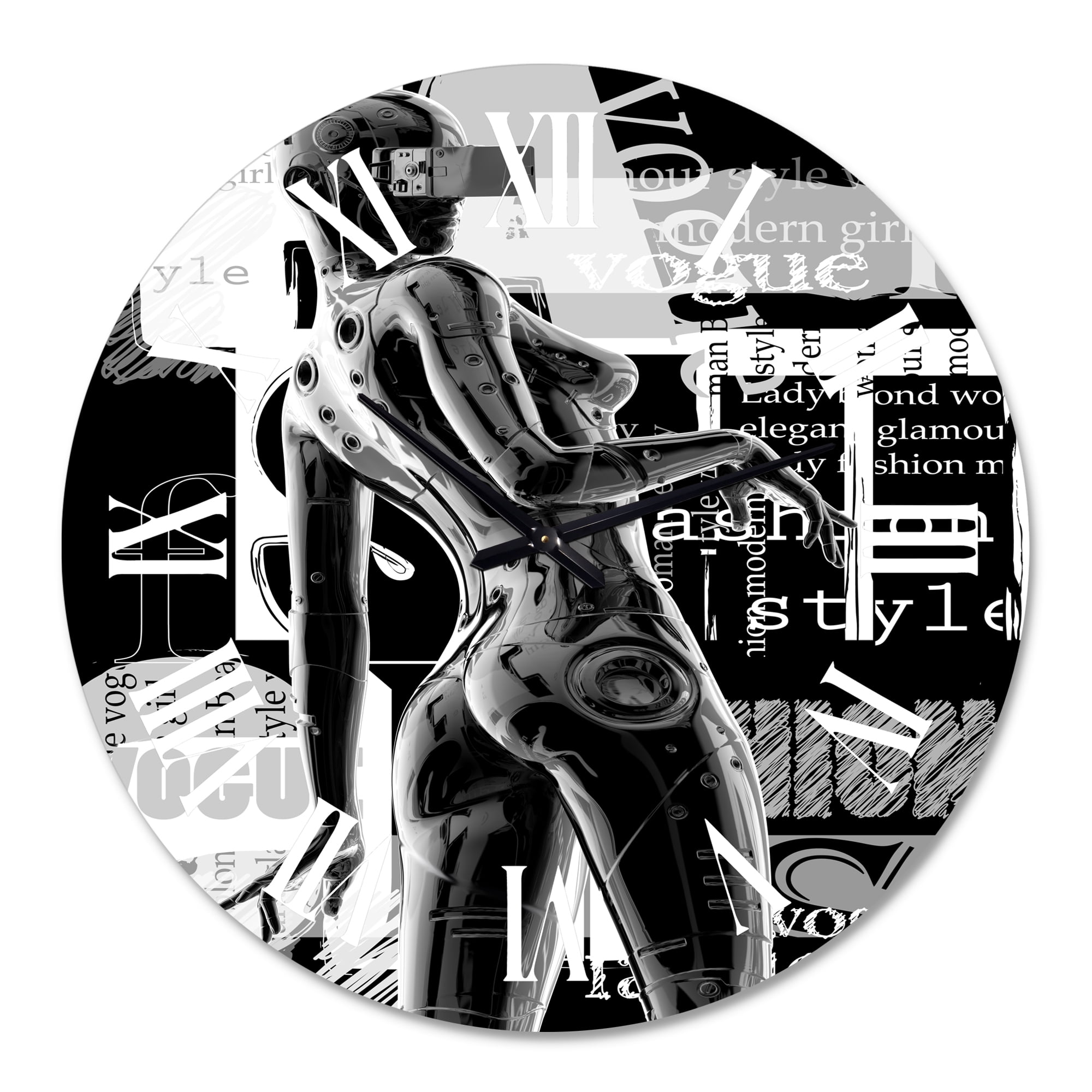 Designart 'Monochrome Cyborg Body I' Modern Wall Clock