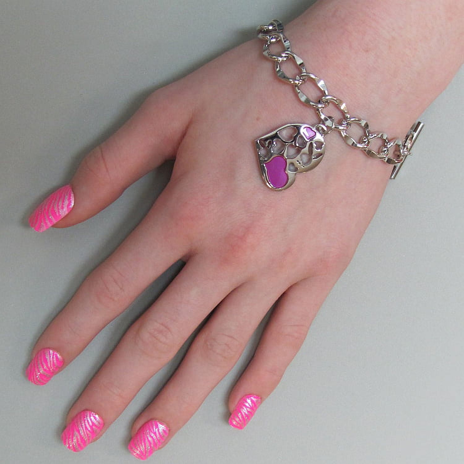 Playboy Bracelet Heart Bunny Charm Pink Enamel Toggle Clasp Platinum Plated