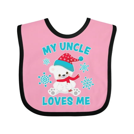 

Inktastic Polar Bear My Uncle Loves Me in Santa Hat with Snowflakes Gift Baby Boy or Baby Girl Bib