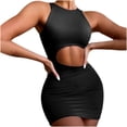 thumbnail image 1 of RXIRUCGD Robe Femme Été Longueur Genou Mode Décontractée Col Rond Sans Manches Midi Club Noire, 1 of 7