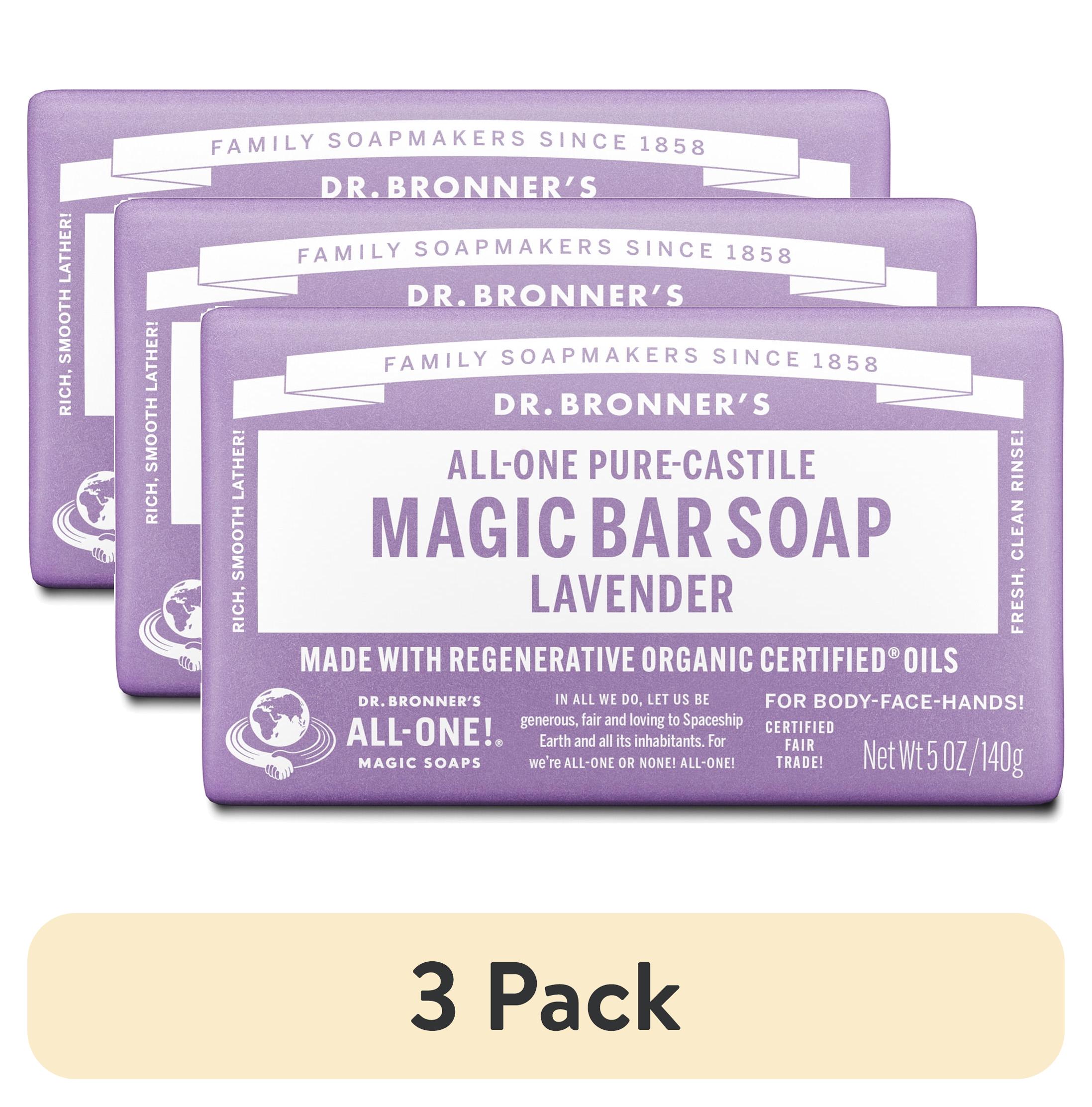(3 pack) Dr. Bronner's Magic Bar Soap – Lavender - Pure-Castile Soap - 5 oz - for face, body, hands