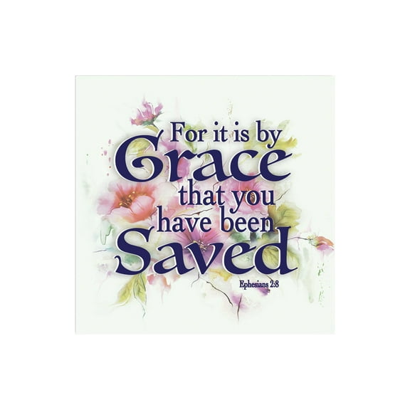 By Grace Saved Pale Mint Purple Floral 12 x 12 Wood Wall Sign Plaque