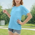 thumbnail image 5 of tarylea Girls Tops Crochet Short Sleeve Shirts Round Neck T Shirts Loose Fitted Summer Blouses, 5 of 8