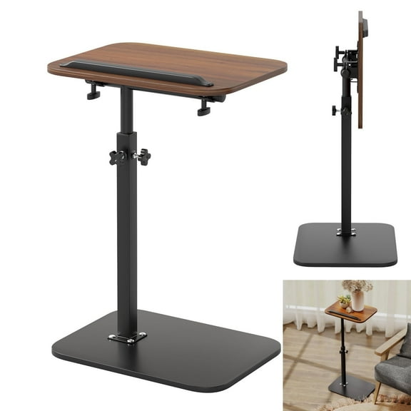 Qunbio 360° Swivel C Shaped End Table, 19.7" - 33.1" Adjustable Height Sofa Side Table, Couch Side Table for Sofa / Bed / Bathtub, Walnut