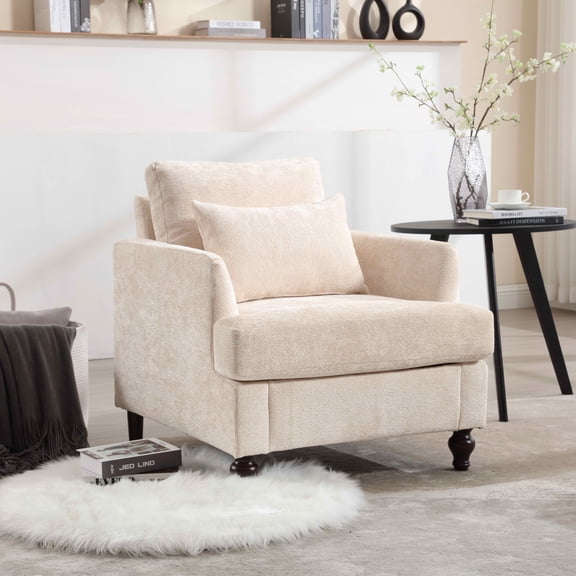MAYEERTY 29.53-Inch Mid Century Chenille Tufted Studded Accent Armchair, Solid Wood Frame Upholstered Club Lounge Chair for Living Room Bedroom Reading Office