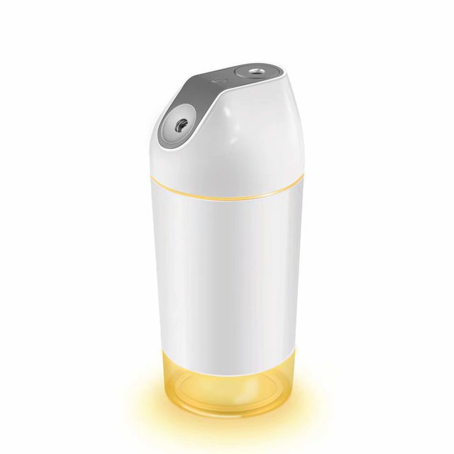 Mini humidificateur à ultrasons Humidificateur à piles Double buse Humidificateur USB personnel portable Veilleuse LED ultra silencieuse pour chambre / bureau / voiture -Grise
