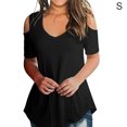thumbnail image 1 of Blusa suelta de manga corta con camiseta sexy para niña con hombros descubiertos, negro, S kenally  AP001291-01, 1 of 7