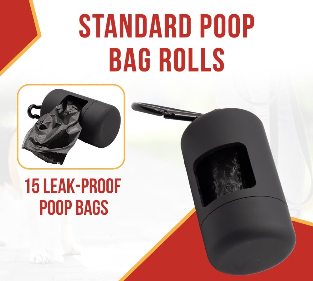 4 Pack Dog Poop Bag Holder for Leash w/ Leak-proof 15 Poop Bags and Carabiner Clip - Reusable Doggie Potty Bag Dispenser, Pet Waste Bag Holder - Silver