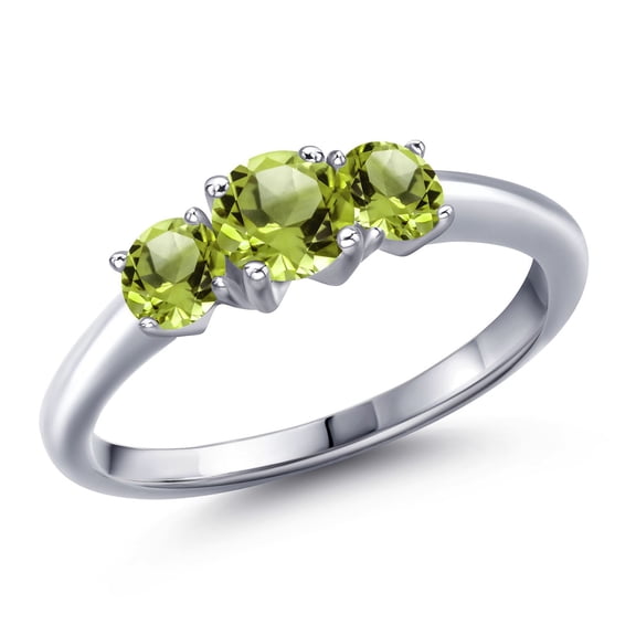 Gem Stone King 925 Sterling Silver Green Peridot Engagement Ring for Women | 1.15 Cttw | Round 5MM | Gemstone August Birthstone | Size 8