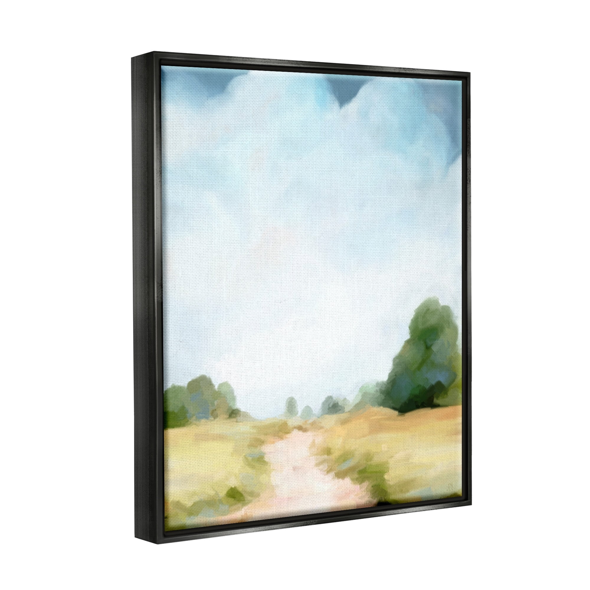Stupell Industries Rural Country Path Abstract Trees Puffy Clouds Painting Jet Black Floating Framed Canvas Print Wall Art, Design by Amy Hall