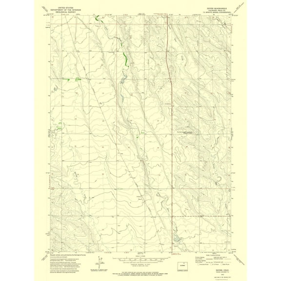 Topographical Map - Dover Colorado Quad - USGS 1972 - Vintage Wall Art