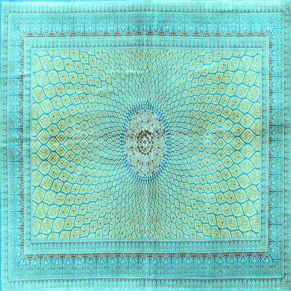Ahgly Company Indoor Square Medallion Light Blue Traditional Area Rugs, 4' Square