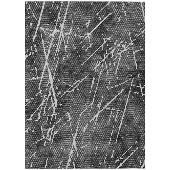 HomeRoots 579220 9 x 12 ft. Abstract Washable Indoor & Outdoor Rectangle Area Rug, Charcoal, Ivory & Gray