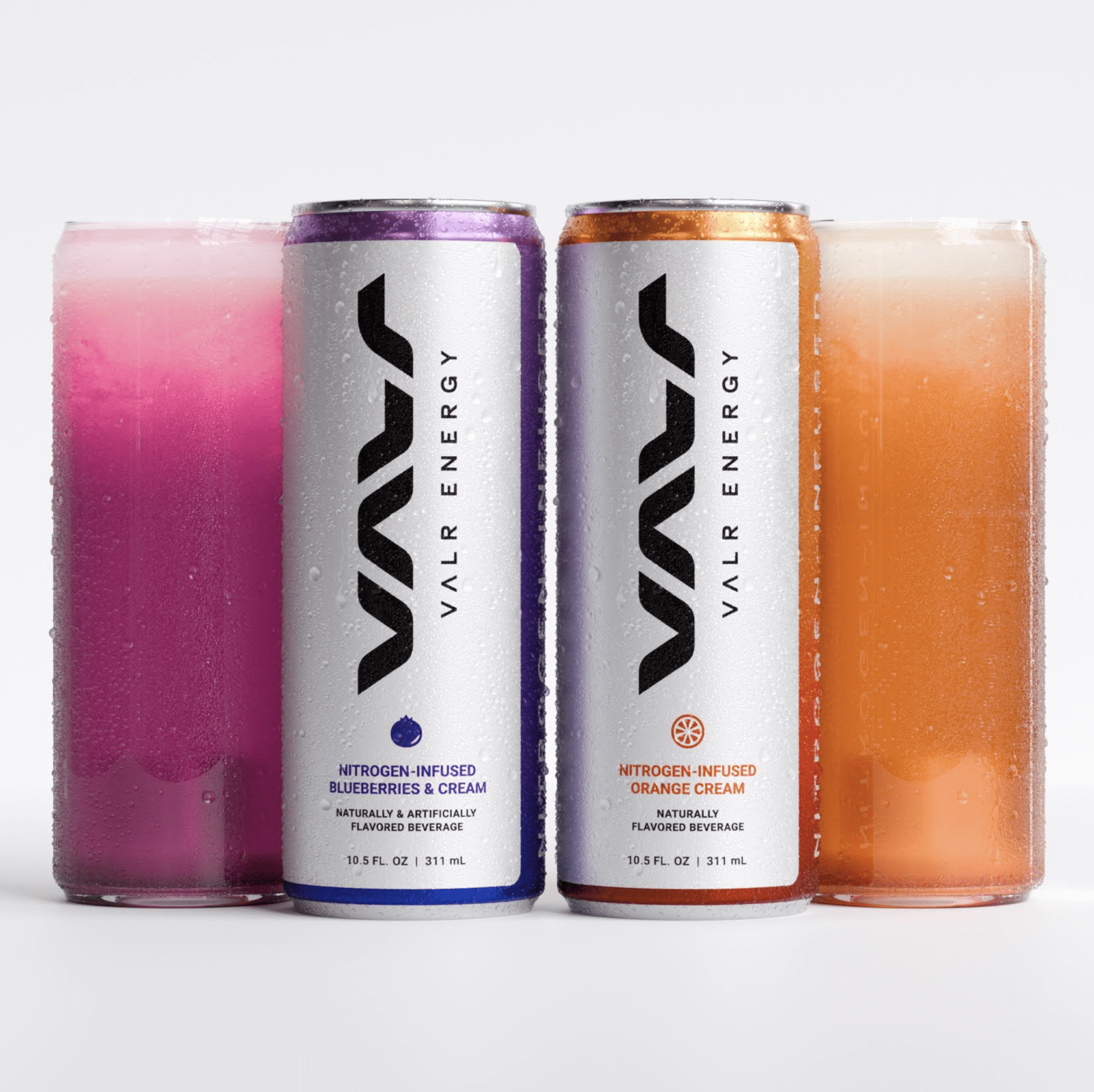 VALR Energy | Orange Cream & Blueberry Tart Nitrogen-Infused Energy Drink | 24 Pack | 175mg Natural Caffeine from Green Tea | Pre-Workout Performance with Amino Acids & Antioxidants