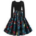 thumbnail image 1 of Vestido de fiesta de noche de Navidad con cuello redondo y manga larga con estampado vintage para mujer Fridja  nbo999, 1 of 7