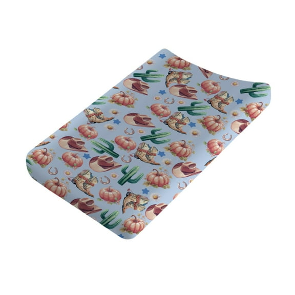 Baby Western Cowboy Pumpkin Fall Changing Pad Covers for Baby Boy  32''x 16'' Blue Cowboys Hat Boots Cactus Star Fitted Changing Pad Sheets Soft Diaper Changing Table Mat