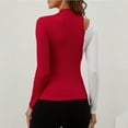 thumbnail image 4 of ZHYou Sweaters for Women,Color Block,Cut Out Shoulder,High Neck,Soft Slim Fit Long Sleeve Tops,Wine,Size 2XL, 4 of 6