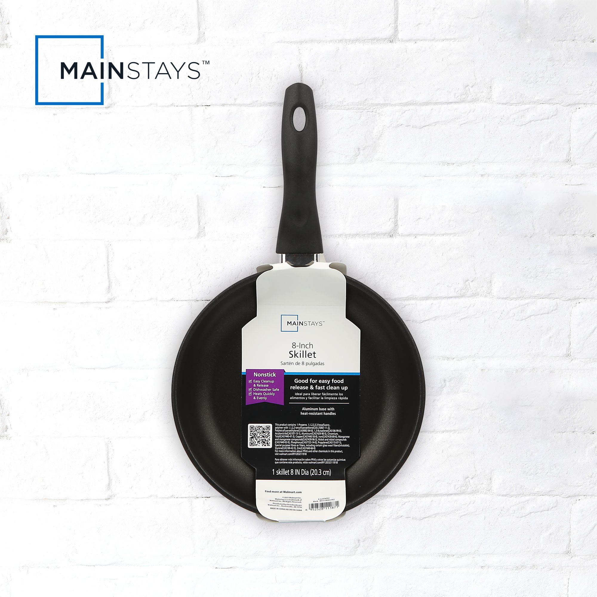 Mainstays 8" Non-Stick Aluminum Skillet Black Dishwasher Safe