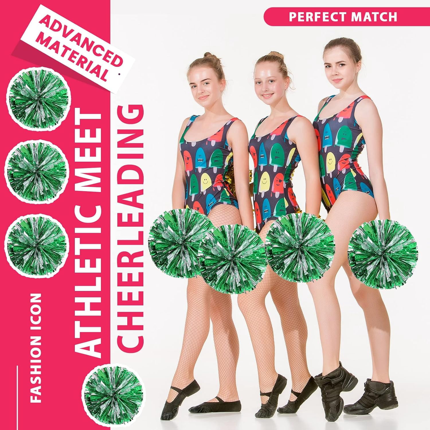 Cheer pom pom, 8 PCS Cheerleading Pom Poms, Premium Metallic Pom Poms Set Cheering Hand Flowers Handle Dance Pom Poms Cheering Squad Pompoms for Football Basketball Cheers