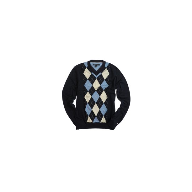 Tommy Hilfiger Eby Argyle suéter de punto con cuello en V para hombre, azul, mediano Tommy Hilfiger Tejer
