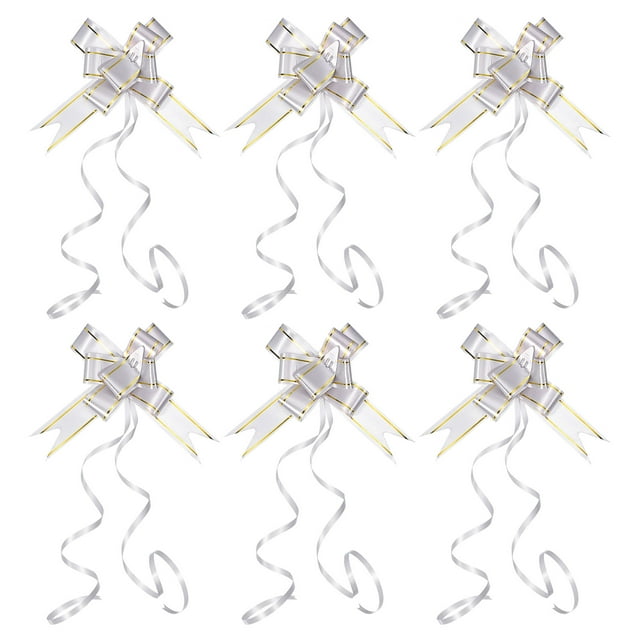 Unique Bargains 2.8inch Pull Bows Present Wrapping String Bows Ribbon Gold Thread Style Silver Tone 40 Pack