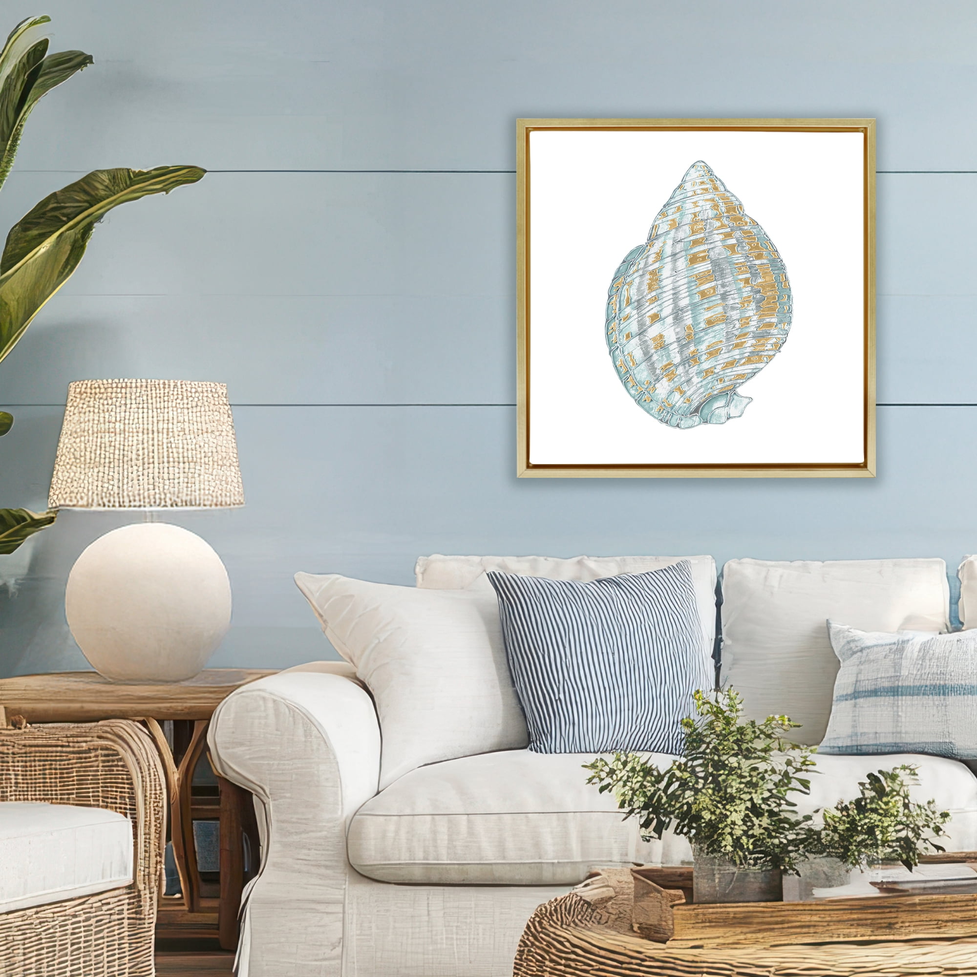 Stupell Industries Regal Shells Spiral Gold Framed Floater Canvas Wall Art, design by Lorenzo Collective