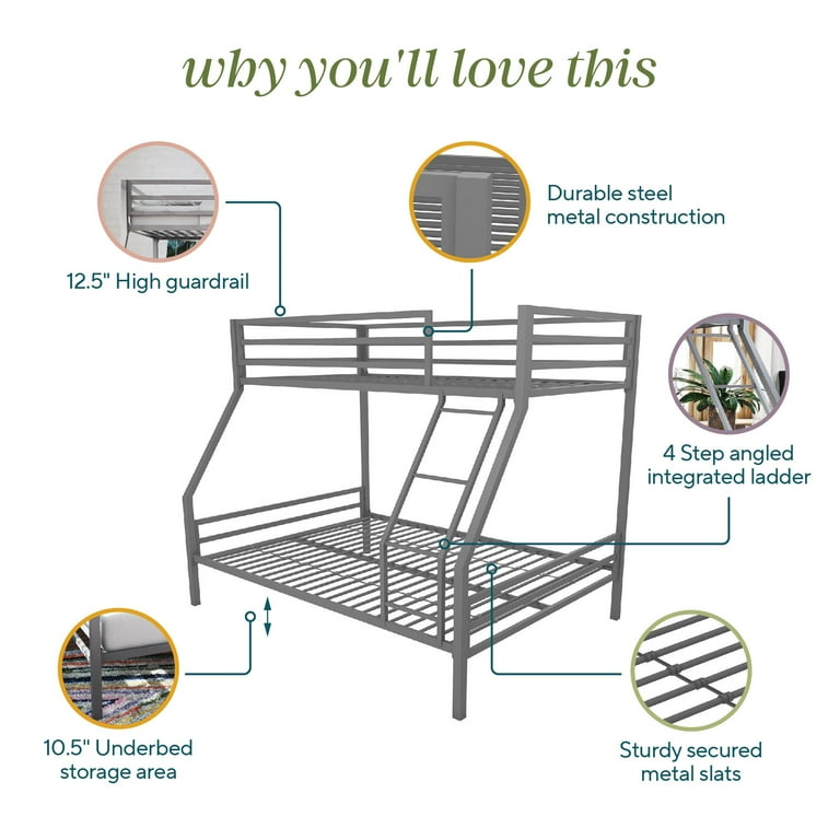 Novogratz Maxwell Twin-Over-Full Metal Bunk Bed with Ladder