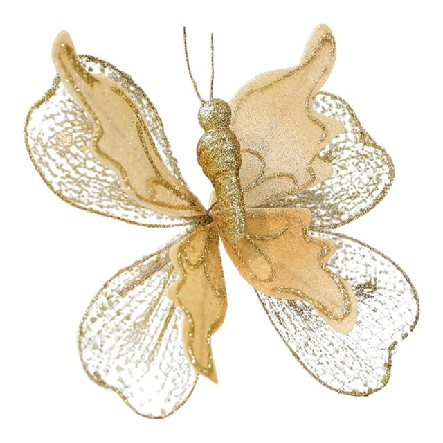 Adorno colgante para árbol con mariposas artificiales, suministros para manualidades y fotografía. Oro
