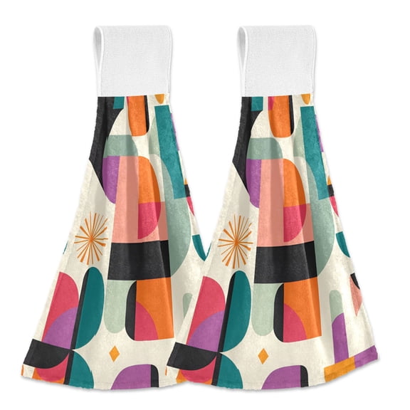 Yayeee Kitchen Hanging Hand Towels Set of 2 with Loop Bathroom Absorbent Tie Towel, Beige Abstract