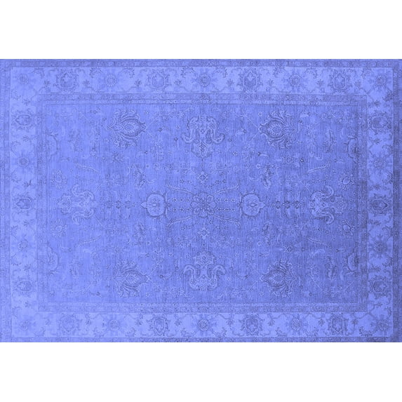 Ahgly Company Machine Washable Indoor Rectangle Oriental Blue Industrial Area Rugs, 8' x 10'