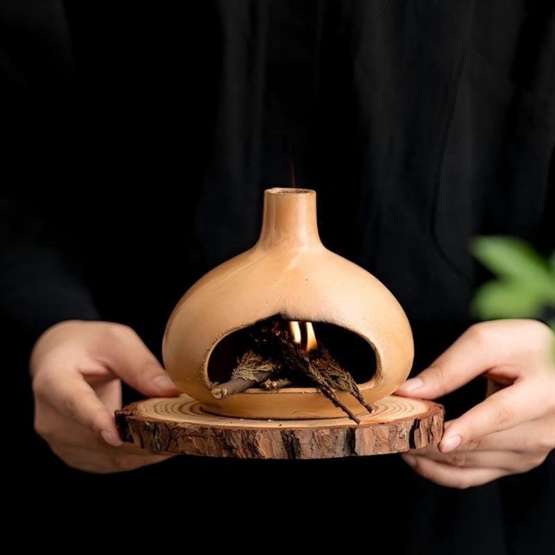 Minimalist Terracotta Dome Palo Santo Holder - Ceramic Incense Burner with Ash Catcher, Earthy Hut Design Palo Santo Holder Stick Holder for Smudging, Meditation, Yoga & Boho Home Decor-Black