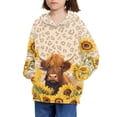 thumbnail image 3 of Xoenoiee Boys Hooded Sweatshirt Pullover Hoodie Long Sleeve Top Fall Active Clothing Winter Playwear for Kids Walking Hiking Traveling, Sunflower Highland Cattle Print, M, 3 of 7