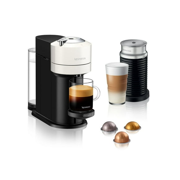 Nespresso Vertuo Next Coffee and Espresso Machine by De'Longhi with Aeroccino Milk Frother, White