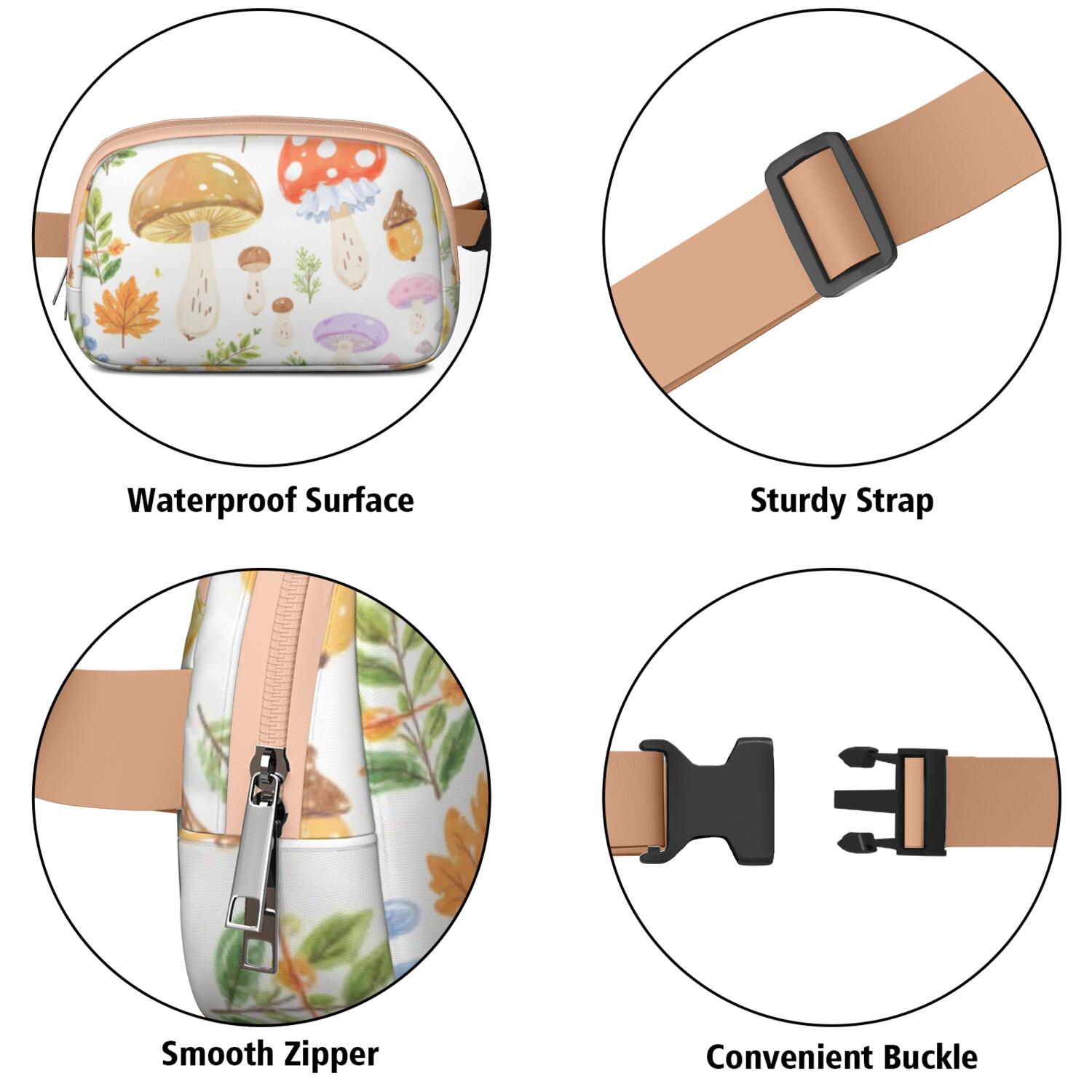 Cross Body Bag for Sports Enthusiasts Commuters Waist Bag & Hip Bum Bag with Adjustable Strap for Casual Running Hiking Cycling Mushroom Sporty Waist Pack