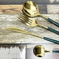 thumbnail image 4 of Nvzi 24 pieces Silverware Set - Stainless Steel Reusable Utensils Flatware Set, Mirror Cutlery Green Gold Flatware Set, Great for Family Gatherings & Daily Use (Service For 6), 4 of 5