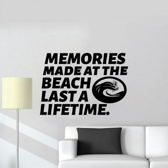 Memories Made At The Beach Last A Lifetime - Beach Wave Silhouette Quote Vinyl Wall Sticker Art Decal Beach Area Ocean Vibes Chill Out Design Beach House Home Decor Sticker Decoration Size(24x40 inch)
