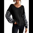thumbnail image 2 of Suéter Holgado de Punto con Estampado de Leopardo, Larga, Cuello en V y Bloques de Color, Estilo Gótico Clásico e Informal para Mujer. Negro L, 2 of 6