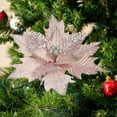 thumbnail image 4 of Anhility Large Christmas Poinsettia Flowers Artificial Glitter Christmas Tree Hanging Poinsettia Flowers with Stem Gifts for Christmas Tree New Year Party Holiday Weddings, 11.02x13.39in, Pink, 4 of 6
