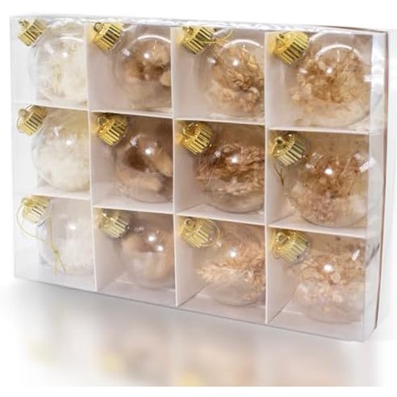 12 Pcs Rustic Christmas Ball Ornaments, 3.15 Inches Neutral  Decorations, Large Shatterproof Clear Boho Ornaments for Xmas Tree, Home Decor, Wedding, Party$$Home Decor, Kitchen, & Other