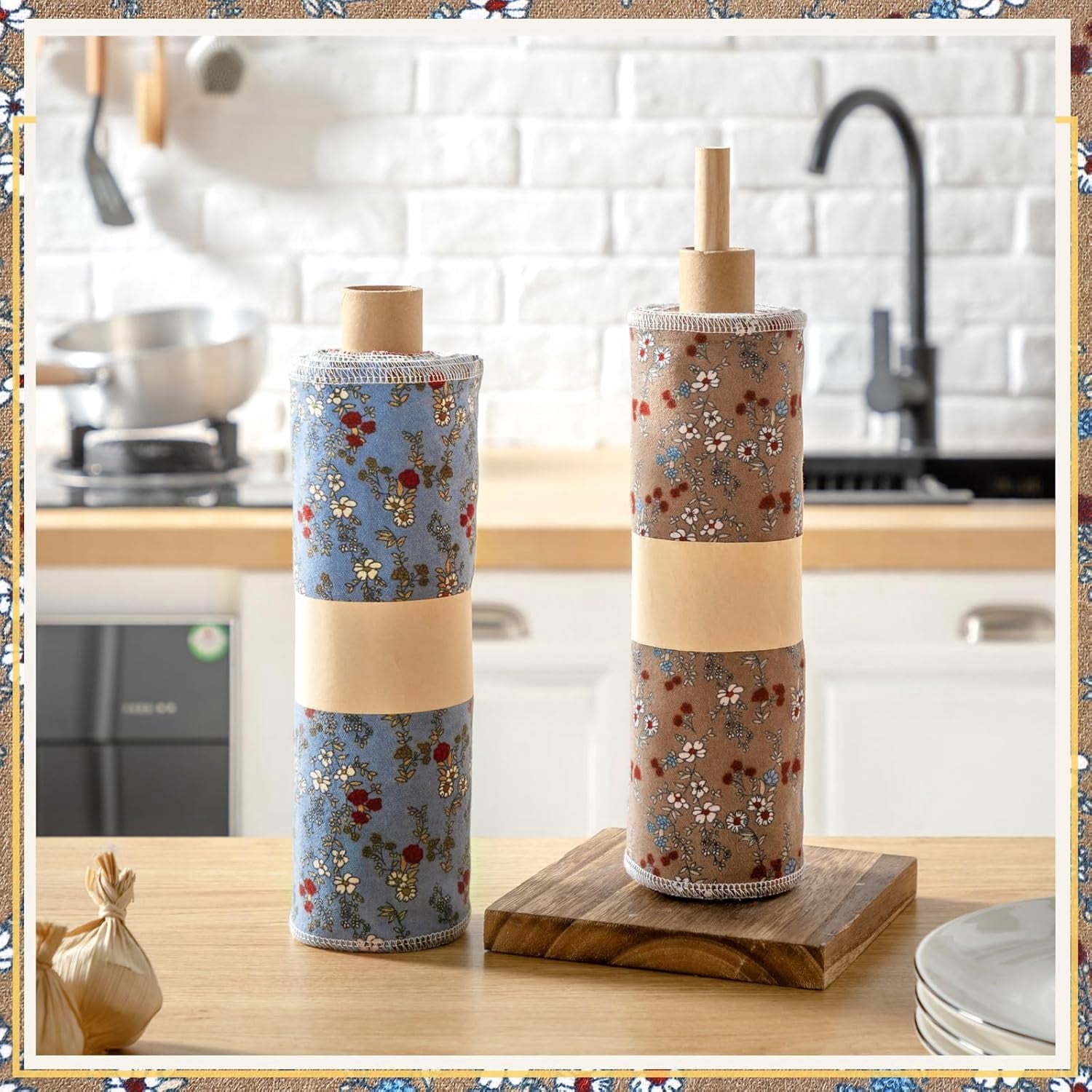 50 Pcs Reusable Paper Towels Paperless Reusable Cotton Cloths Toilet Absorbent Washable Paper Towels with Roll Kitchen Dishcloth for Kitchen Paperless Dishcloths(Daisy)