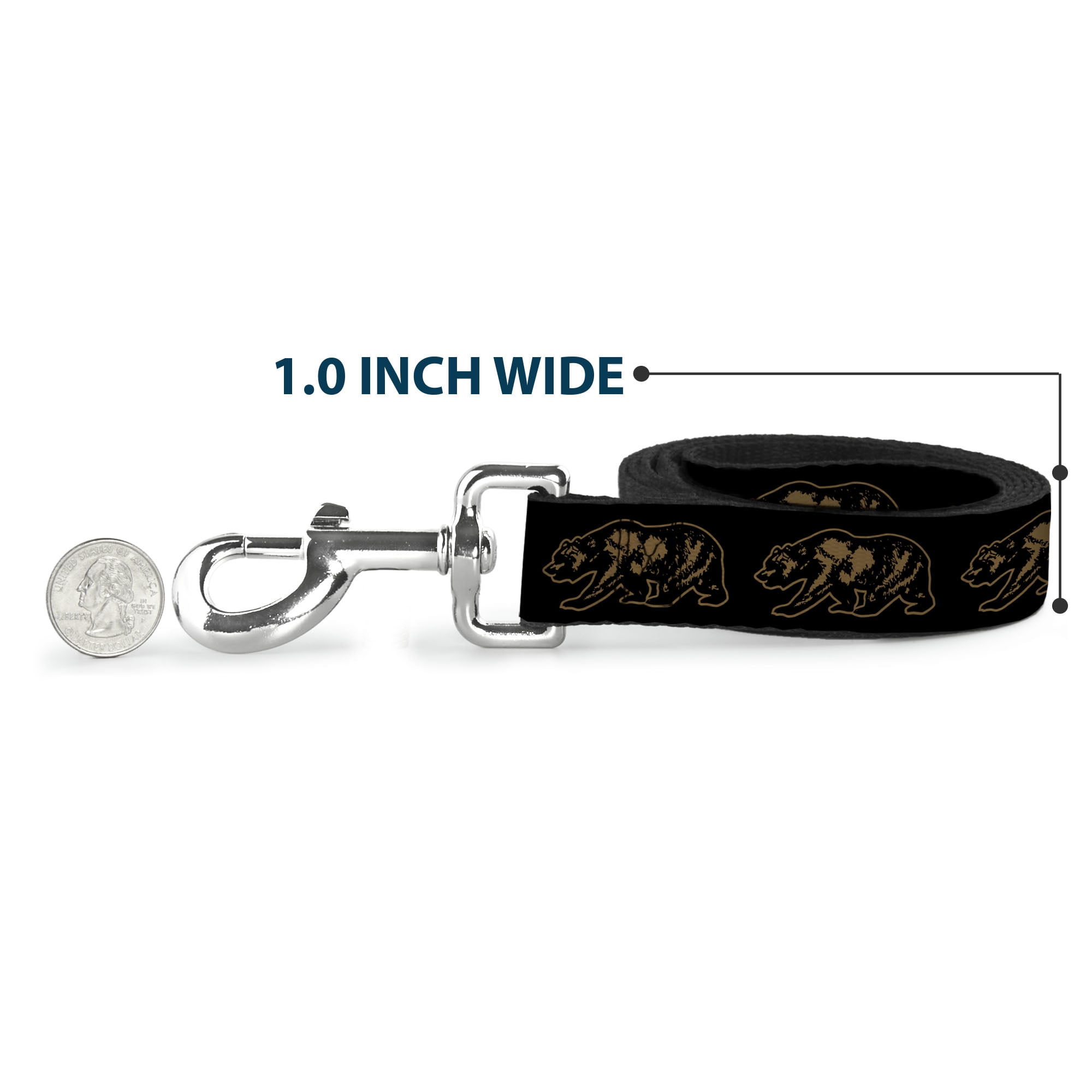 Buckle-Down Pet Leash, Dog Leash, California Grizzly Bear Outline Black Brown, 6 Feet Long 1.0 Inch Wide