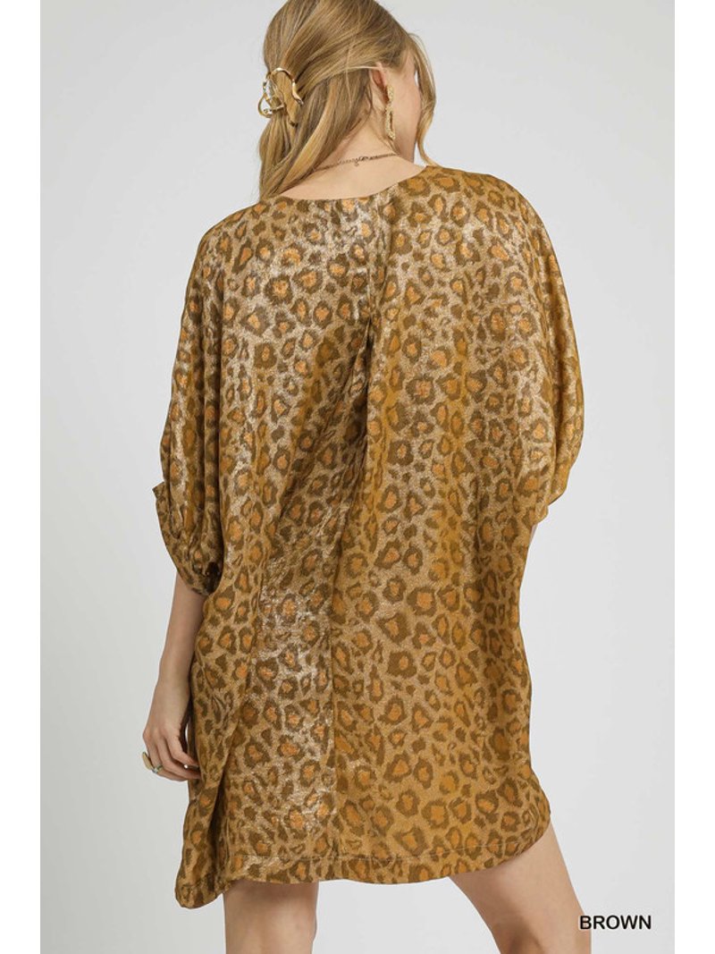 Umgee Metallic Leopard Print V-Neck Kimono Dress Umgee Metallic Leopard Print V-Neck Kimono Dress