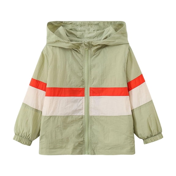 Zpanxa Girls Windbreaker Jackets Kids Color Block Stripe Hooded Light Windbreaker Girls Spring Fall Water Resistant Transition Jacket